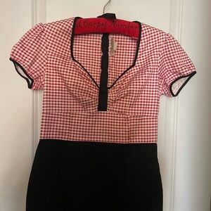 Deadly Dames Red and Black Checkered Midi Dress